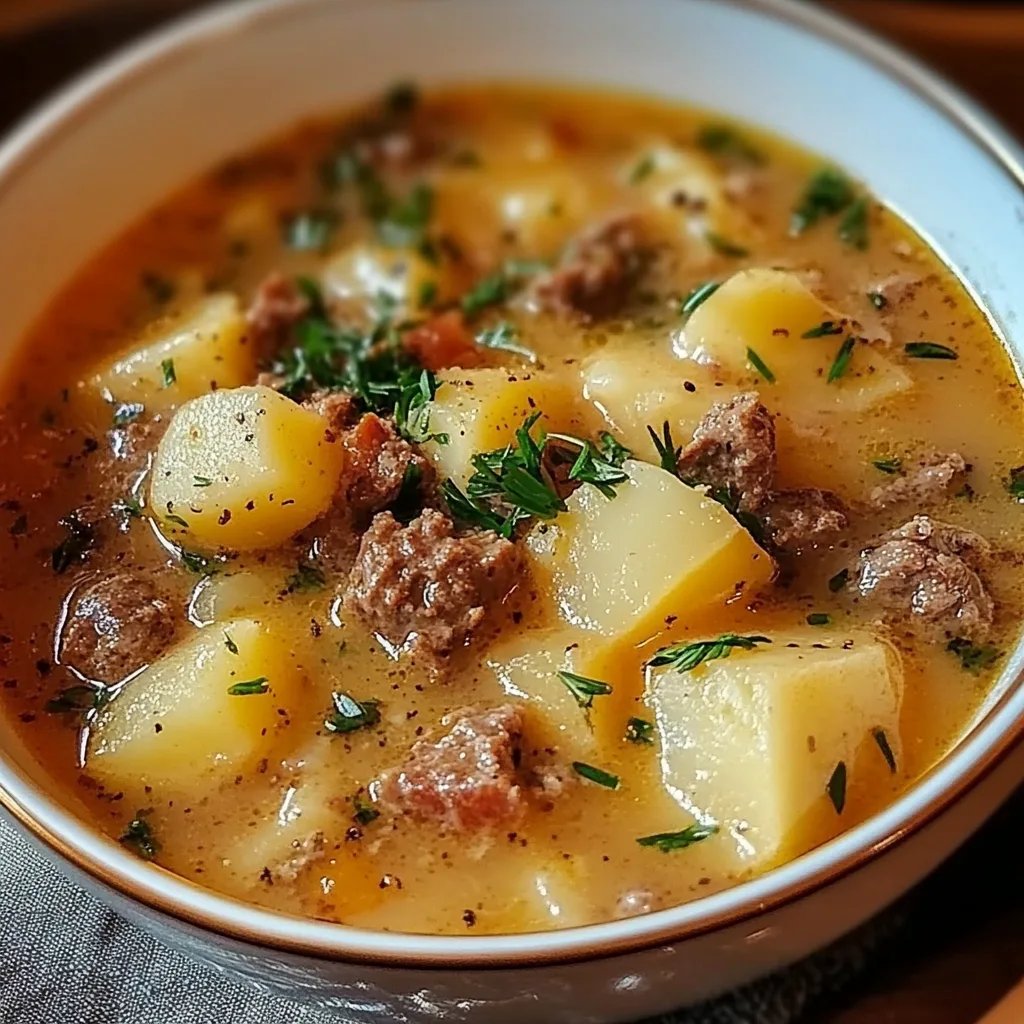 Cremige Käsesuppe mit Hackfleisch