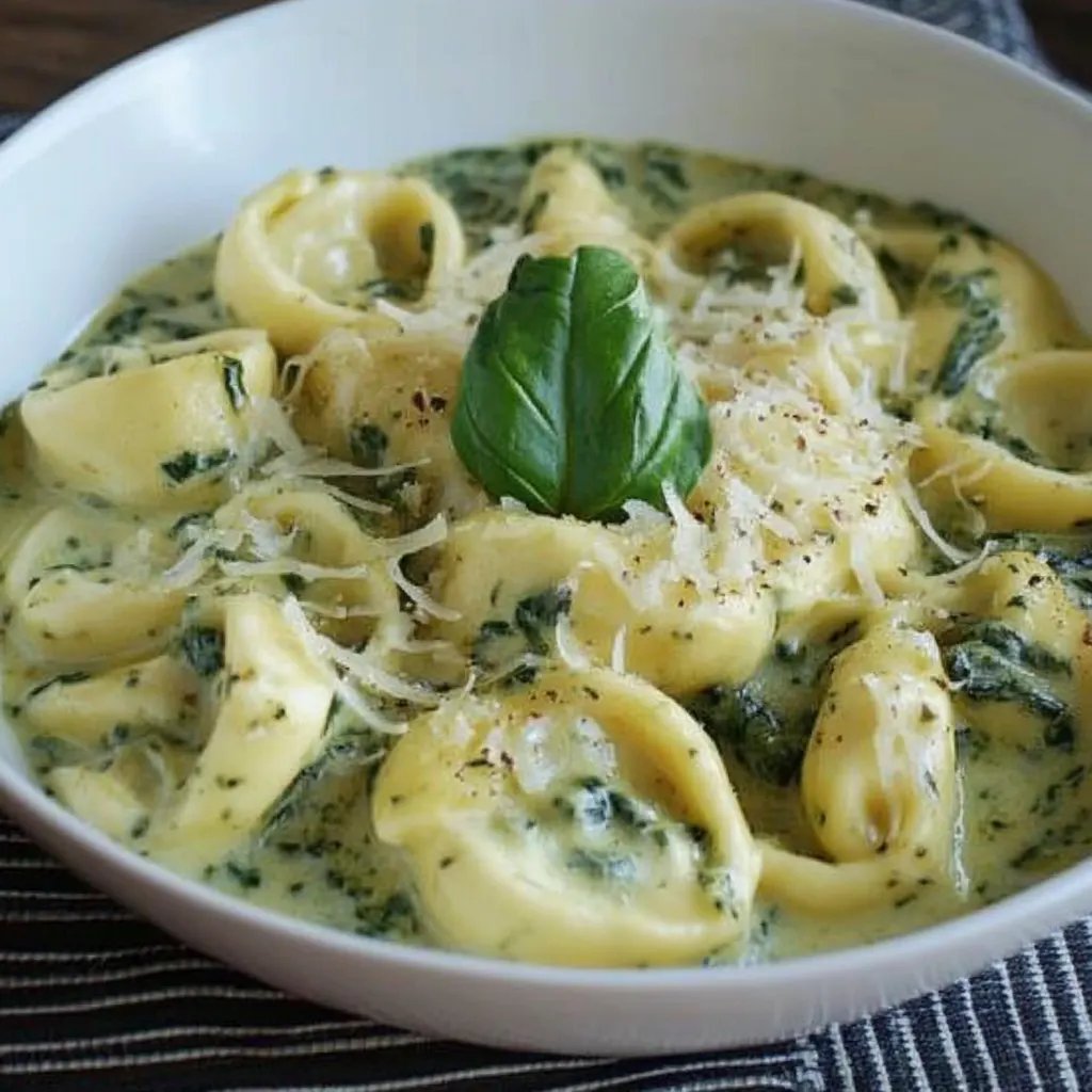 One Pot Tortellini mit Spinat Sahne Sauce