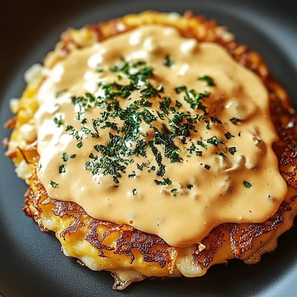 Mozzarella-Rösti mit Zwiebel-Pilzrahmsauce